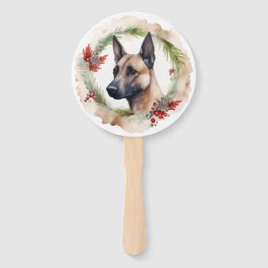 Belgische Malinoi Kerstkrans Feestelijke Pup Handwaaier (Voorkant)
