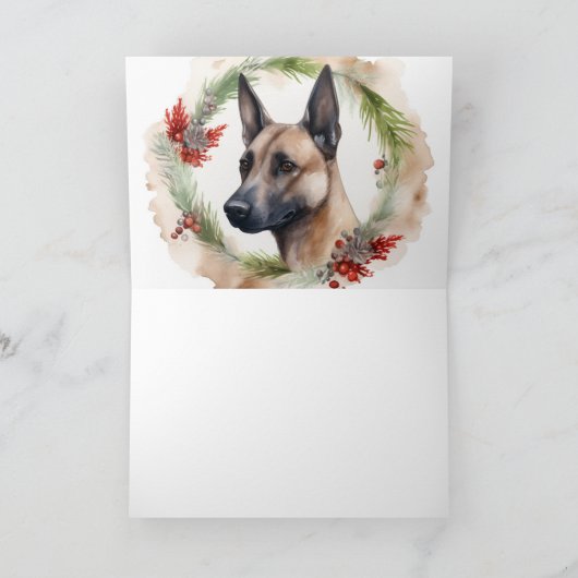 Belgische Malinoi Kerstkrans Feestelijke Pup Kaart (Binnen)