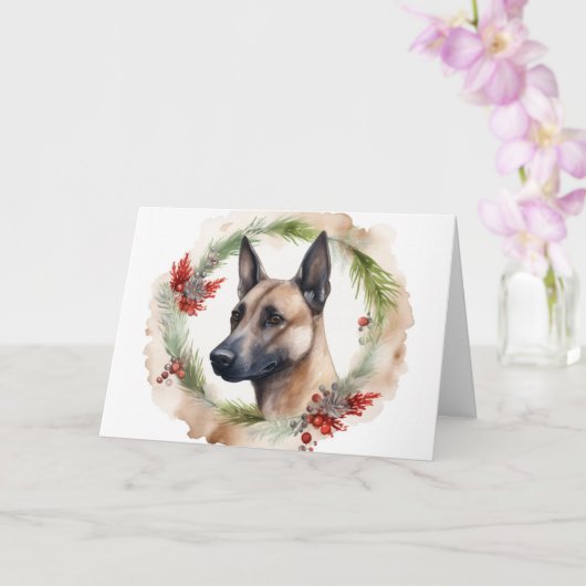 Belgische Malinoi Kerstkrans Feestelijke Pup Kaart (Orchidee)