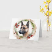 Belgische Malinoi Kerstkrans Feestelijke Pup Kaart (Gele Bloem)