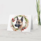 Belgische Malinoi Kerstkrans Feestelijke Pup Kaart (Voorkant)