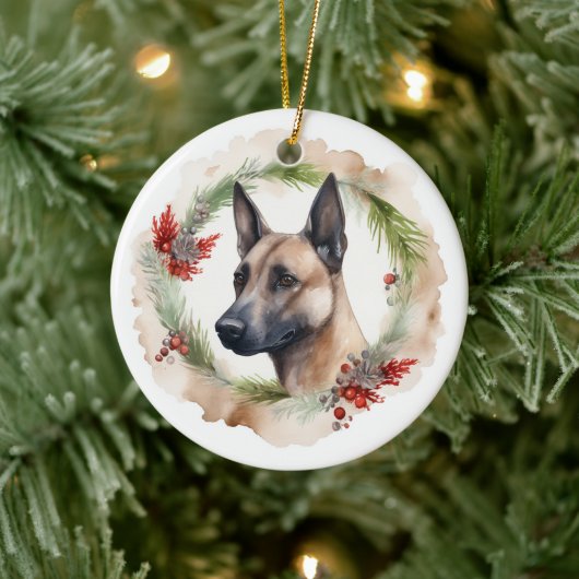 Belgische Malinoi Kerstkrans Feestelijke Pup Keramisch Ornament (Boom)