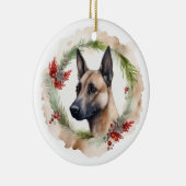 Belgische Malinoi Kerstkrans Feestelijke Pup Keramisch Ornament (Rechts)