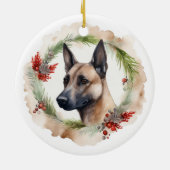 Belgische Malinoi Kerstkrans Feestelijke Pup Keramisch Ornament (Achterkant)
