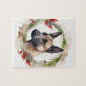 Belgische Malinoi Kerstkrans Feestelijke Pup Legpuzzel (Horizontaal)