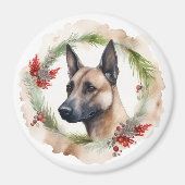 Belgische Malinoi Kerstkrans Feestelijke Pup Magneet (Voorkant)
