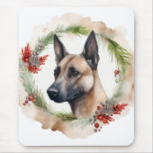 Belgische Malinoi Kerstkrans Feestelijke Pup Muismat (Voorkant)