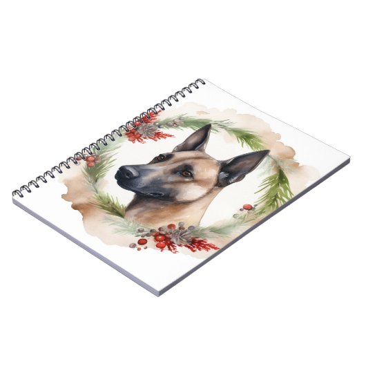 Belgische Malinoi Kerstkrans Feestelijke Pup Notitieboek (Linkerzijde)