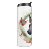 Belgische Malinoi Kerstkrans Feestelijke Pup Thermosbeker (Gedraaid links)