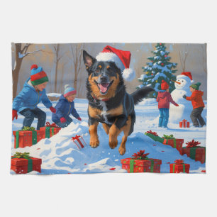 Belgische Malinoi Kerstmis Sneeuwlandschap Theedoek