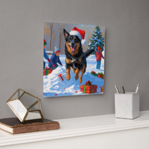 Belgische Malinoi Kerstmis Sneeuwlandschap Vierkante Klok