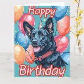 Belgische Malinoi met ballonnen Verjaardag Kaart (Gele Bloem)