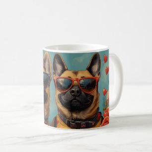 Belgische Malinoi met Hartrozen Valentijnsdag Koffiemok