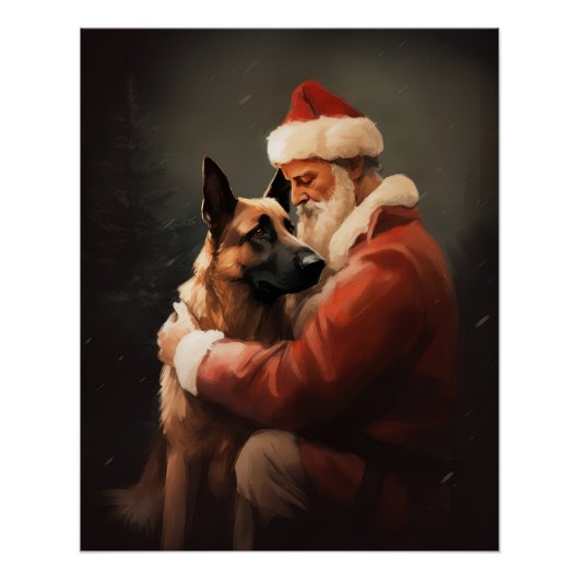 Belgische Malinoi met Kerstman Feestelijke Kerstmi Perfect Poster (Voorkant)