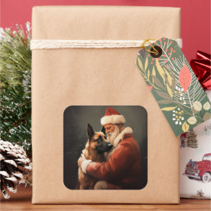 Belgische Malinoi Met Kerstman Festive Kerstmis Vierkante Sticker