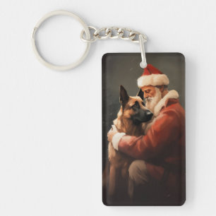 Belgische Malinoi met Sinterklaas Kerstmis Feestel Sleutelhanger