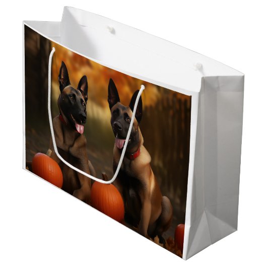 Belgische Malinoi Puppy Herfst Delight Pompoen Groot Cadeauzakje (Voorkant Gekanteld)