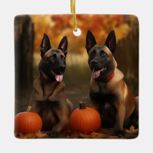 Belgische Malinoi Puppy Herfst Delight Pompoen Keramisch Ornament (Voorkant)