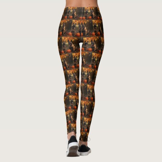 Belgische Malinoi Puppy Herfst Delight Pompoen Leggings (Achterkant)