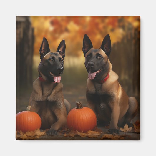 Belgische Malinoi Puppy Herfst Delight Pompoen Magneet (Voorkant)