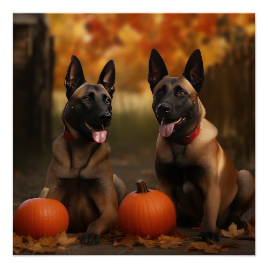 Belgische Malinoi Puppy Herfst Delight Pompoen Perfect Poster (Voorkant)