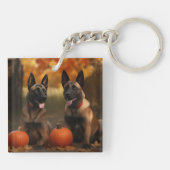 Belgische Malinoi Puppy Herfst Delight Pompoen Sleutelhanger (Achterkant)
