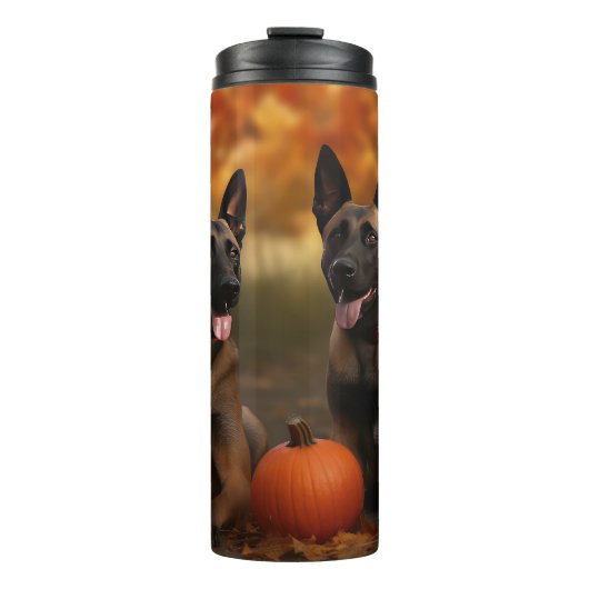 Belgische Malinoi Puppy Herfst Delight Pompoen Thermosbeker (Voorkant)