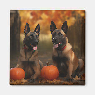 Belgische Malinoi Puppy Herfst Plezier Pompoen Magneet