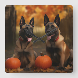 Belgische Malinoi Puppy Herfst Plezier Pompoen  Vierkante Klok