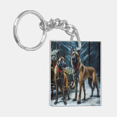 Belgische Malinoi Sneeuw Slede Kerst Decoratie Sleutelhanger (Voorkant Links)