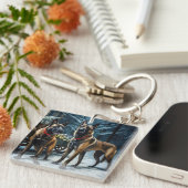 Belgische Malinoi Sneeuw Slede Kerst Decoratie Sleutelhanger (Voorkant Rechts)