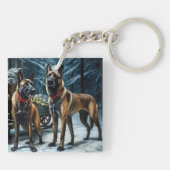 Belgische Malinoi Sneeuw Slede Kerst Decoratie Sleutelhanger (Achterkant)