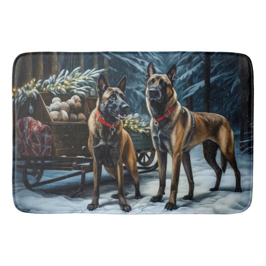 Belgische Malinoi Sneeuwslee Kerstdecoratie Badmat (Voorkant)