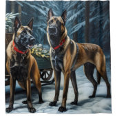 Belgische Malinoi Sneeuwslee Kerstdecoratie Douchegordijn (Voorkant)