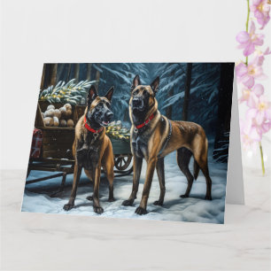 Belgische Malinoi Sneeuwslee Kerstdecoratie Kaart