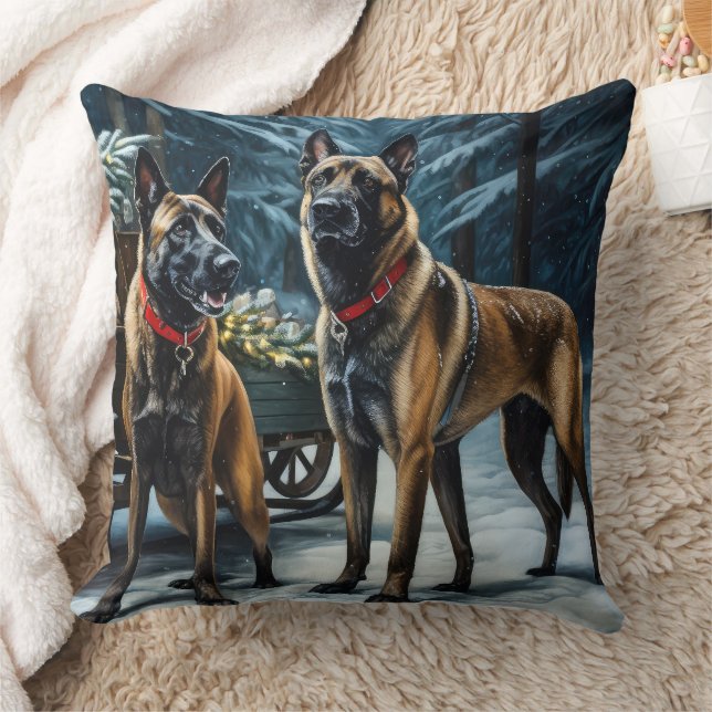 Belgische Malinoi Sneeuwslee Kerstdecoratie Kussen (Deken)