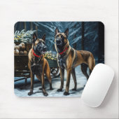 Belgische Malinoi Sneeuwslee Kerstdecoratie Muismat (Met muis)