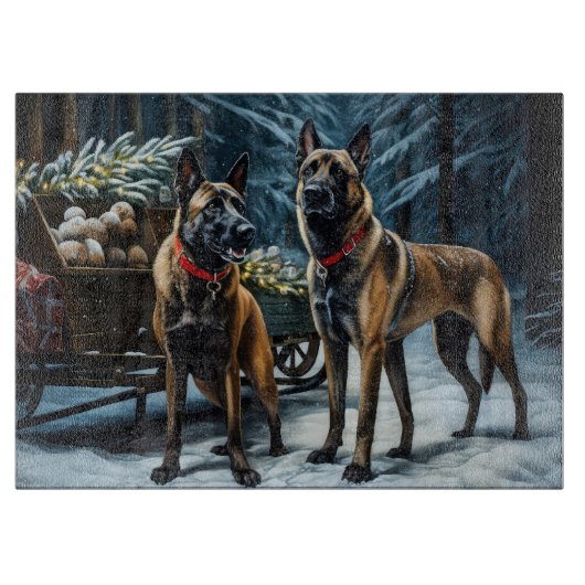 Belgische Malinoi Sneeuwslee Kerstdecoratie Snijplank (Voorkant)