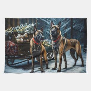 Belgische Malinoi Sneeuwslee Kerstdecoratie Theedoek