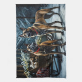 Belgische Malinoi Sneeuwslee Kerstdecoratie Theedoek (Verticaal)