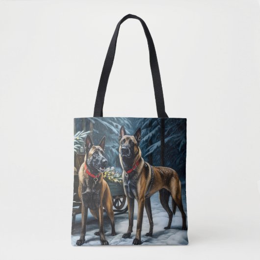 Belgische Malinoi Sneeuwslee Kerstdecoratie Tote Bag (Voorkant)