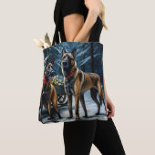 Belgische Malinoi Sneeuwslee Kerstdecoratie Tote Bag (Dichtbij)