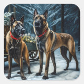 Belgische Malinoi Sneeuwslee Kerstdecoratie Vierkante Sticker (Voorkant)