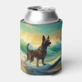 Belgische Malinoi Strand Surfen Schilderij Blikjeskoeler (Blikje Voorkant)