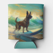 Belgische Malinoi Strand Surfen Schilderij Blikjeskoeler (Voorkant)