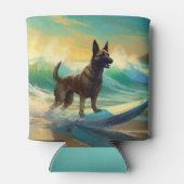 Belgische Malinoi Strand Surfen Schilderij Blikjeskoeler (Achterkant)