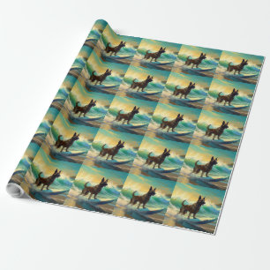 Belgische Malinoi Strand Surfen Schilderij Cadeaupapier