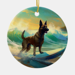 Belgische Malinoi Strand Surfen Schilderij Keramisch Ornament