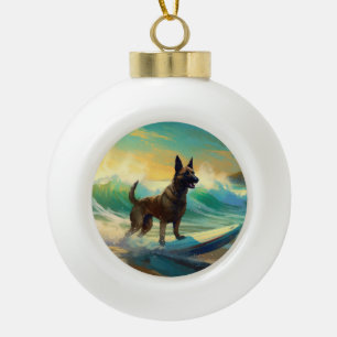 Belgische Malinoi Strand Surfen Schilderij Keramische Bal Ornament