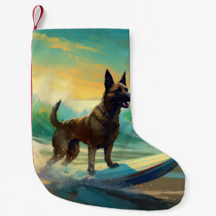 Belgische Malinoi Strand Surfen Schilderij Kleine Kerstsok